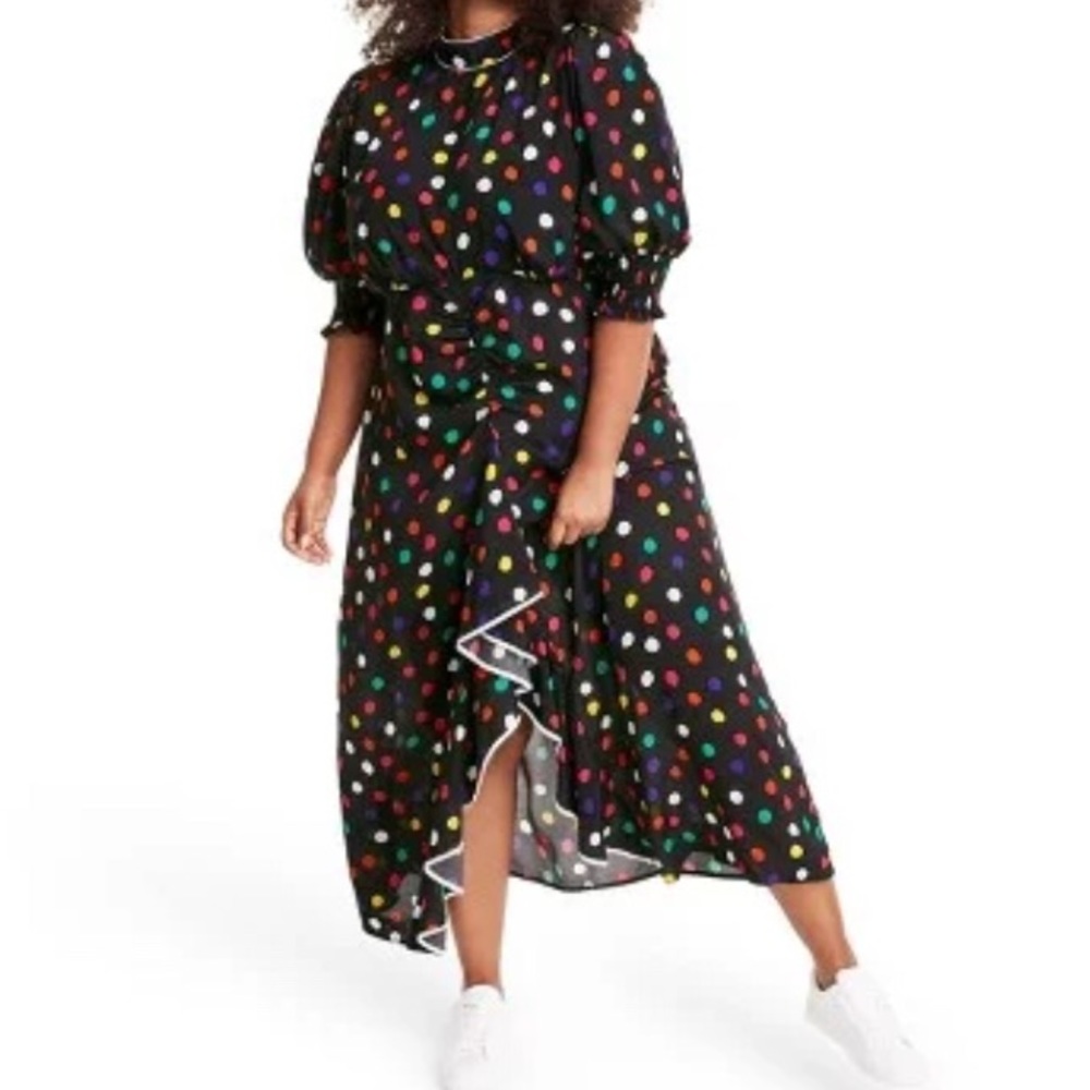 Rixo for Target Polka Dot MIDI Modest Dress Black Multi
